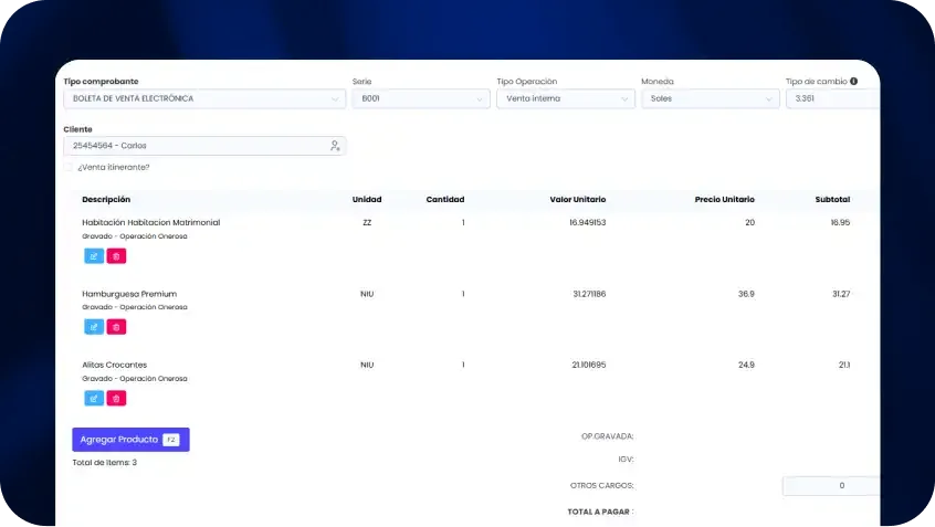 Emisión de una boleta de venta electrónica en Sistema Facturación Perú