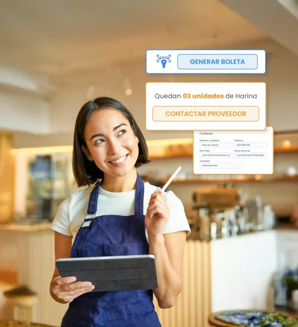 Bodeguera usando Sistema Facturación Perú en una tablet